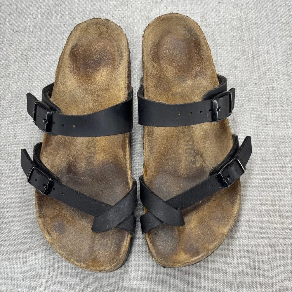 Birkenstock Mayari Sandals Black Birko-Flor Toe Loop Slip On Casual Kids EU 35